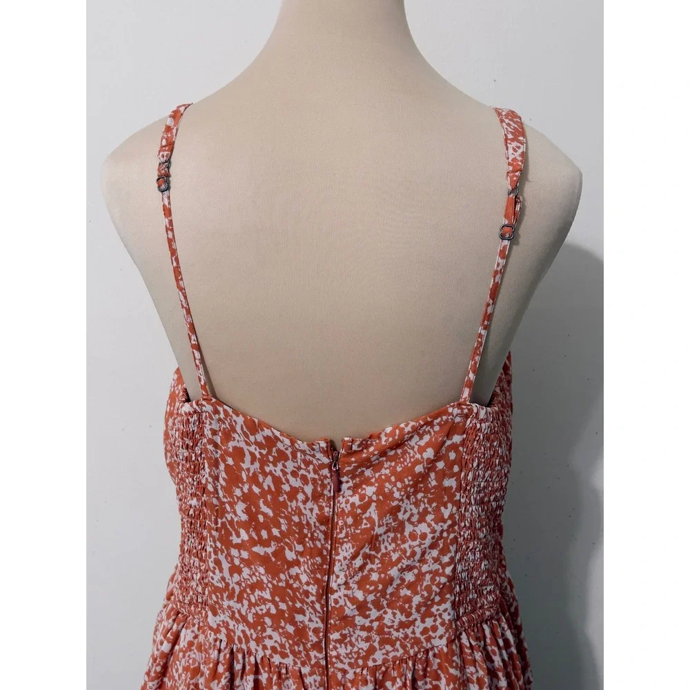 Abercrombie & Fitch Women Orange Floral Smocked Maxi Dress Large Side Slit Boho